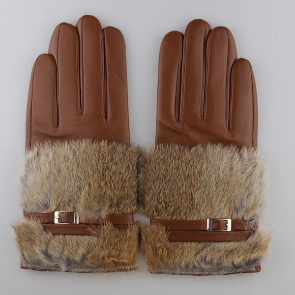 2016 fashion and sexy women rabbit fur cuff industial leather hand glove for warm winter